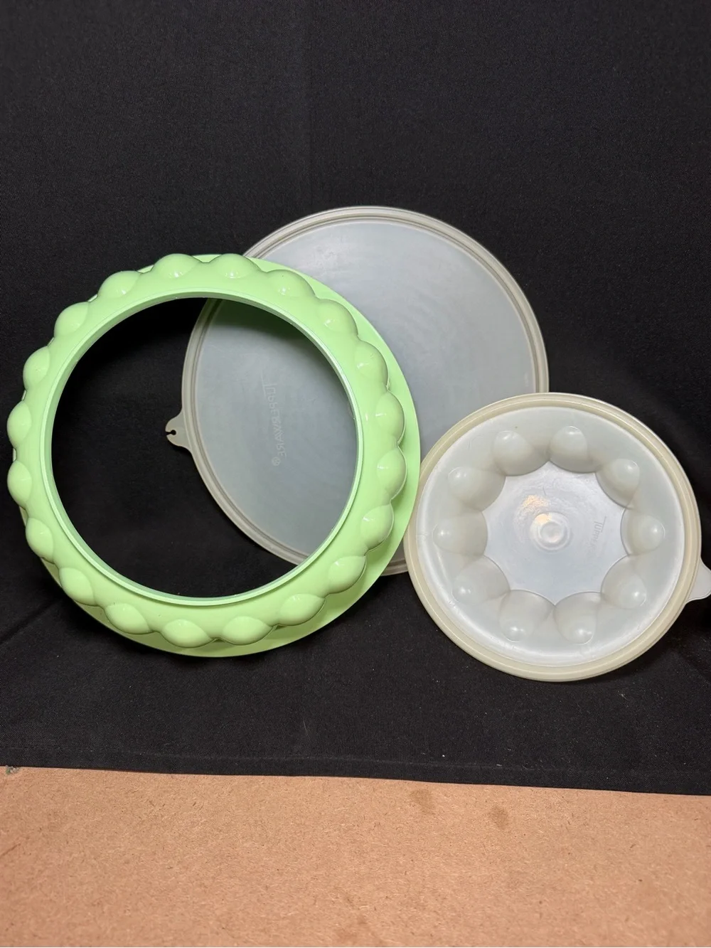 Vintage Tupperware 3 pc Green Jel-A-Ring Mold Jello Set Lid 1201 1202 1203 Ice